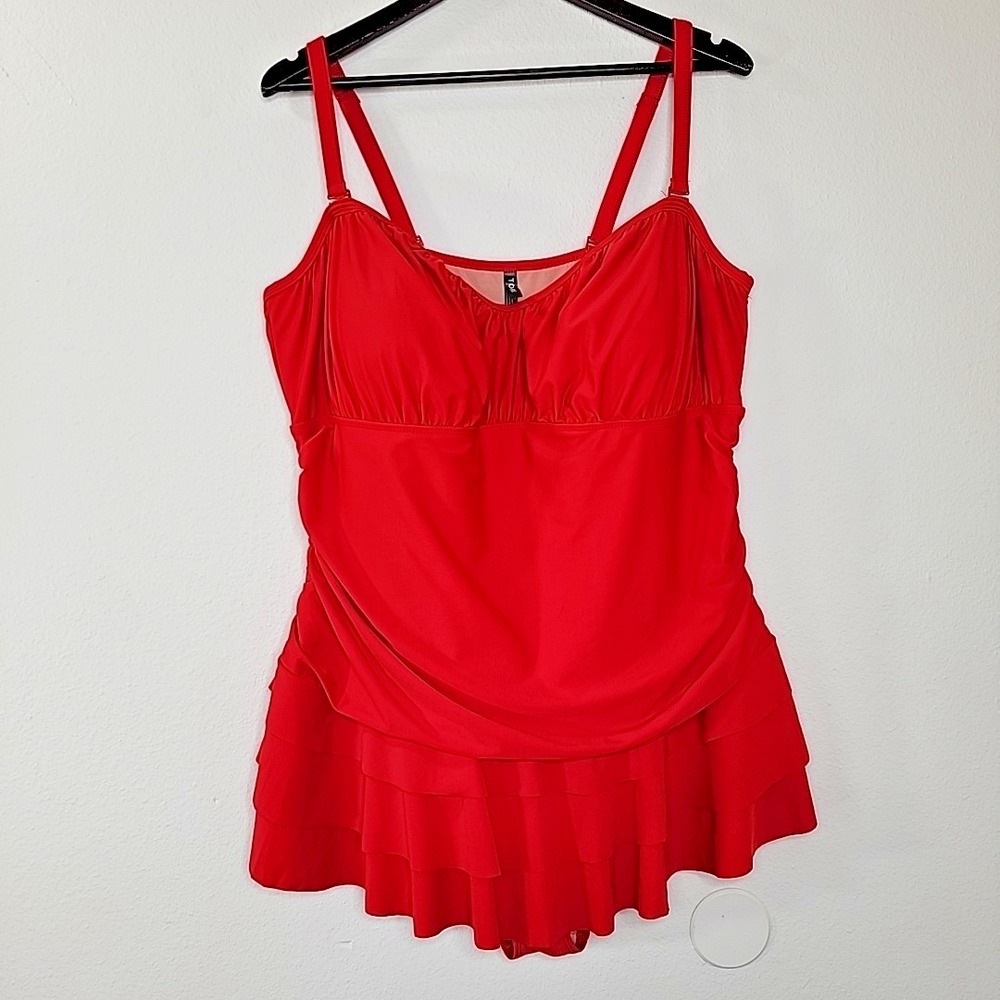 Torrid Womens Plus Size 4 Red Swim Dress One Piece Ruched Skirted Swimsuit 26/28